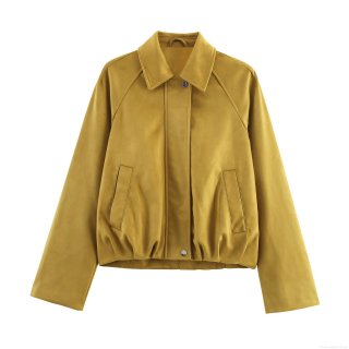 Women's Faux Suede Bomber Jacket Solid Color Loose Long Sleeve Zip Up Outwear With Pockets Casual Streetwear Coat For Autumn Spring