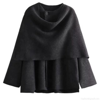Women's Asymmetric Scarf Collar Knit Jacket Minimalist Poncho Coat Loose Short Knitted Outerwear With Single Button For Fall Winter Ladies