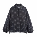 Women's Casual Polka Dot Jacket Lightweight Polyester Quarter Zip Windbreaker Pullover Coat With Drawstring Hem For Women Spring Autumn