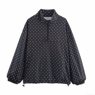 Women's Casual Polka Dot Jacket Lightweight Polyester Quarter Zip Windbreaker Pullover Coat With Drawstring Hem For Women Spring Autumn