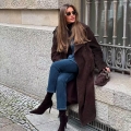 Women's Elegant Long Suede Coat Faux Suede Texture Belted Lapel Trench Coat Fashion Solid Color Outerwear For Autumn Winter Ladies Warm Jacket