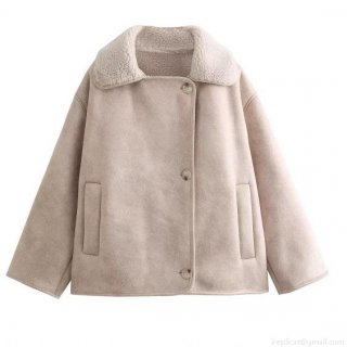 Women's Faux Suede Shearling Jacket Warm Fleece Lined Faux Leather Suede Thickened Winter Outwear With Pockets Casual Streetwear Autumn Winter Lapel Button Down Loose Fit Ladies Jacket