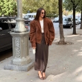 Women's Retro Oversized Brown Faux Suede Jacket Lapel Long Sleeve Single Button Casual Streetwear Coat For Autumn Spring
