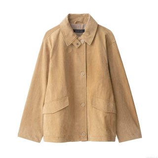 Women's Casual Faux Suede Jacket Solid Color Lapel Long Sleeve Coat With Big Pockets Vintage Streetwear Outerwear For Ladies