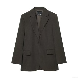 Women's Casual Loose Blazer Jacket Notched Lapel Polyester Blend Suit Jacket With Pockets Single Button Office Professional Coat For Women