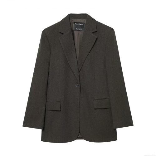 Women's Casual Loose Blazer Jacket Notched Lapel Polyester Blend Suit Jacket With Pockets Single Button Office Professional Coat For Women