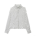 Women's French Retro Polka Dot Short Jacket High Neck Long Sleeve Blouse Coat With Concealed Buttons Fashion Casual Lightweight Outerwear Top