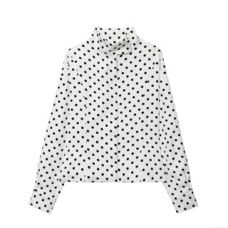 Women's French Retro Polka Dot Short Jacket High Neck Long Sleeve Blouse Coat With Concealed Buttons Fashion Casual Lightweight Outerwear Top