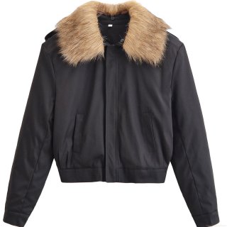 Women's Casual Padded Jacket With Faux Fur Collar Thick Washed Cotton Twill Bomber Jacket Winter Warm Outerwear Coat For Women