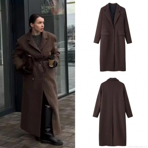 Women's Long Woolen Coat Elegant Polyester Wool Blend Lapel Single Breasted Overcoat Streetwear Casual Office Winter Fashion Solid Color Maxi Jacket