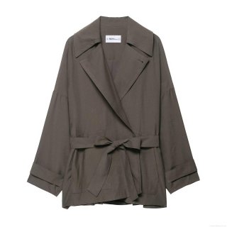 Women's Short Trench Coat Jacket With Waist Belt Fashion Large Lapel Long Sleeve Polyester Solid Color Casual Outwear For Ladies Spring Autumn Elegant Jacket