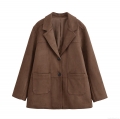 Women's Fashion Suede Blazer Jacket Solid Color Lapel Long Sleeve Casual Outerwear Coat With Pockets For Spring Autumn