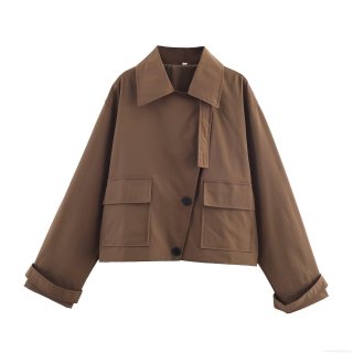 Women's Fashion Casual Solid Color Lapel Short Trench Coat Jacket With Suede Texture And Pockets For Spring Daily Wear