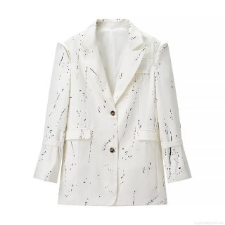 Women's Modern Splash Ink Graffiti Print Blazer Jacket Long Sleeve Shoulder Cut-out V-Neck Button Up Suit Outwear For Daily Party Office