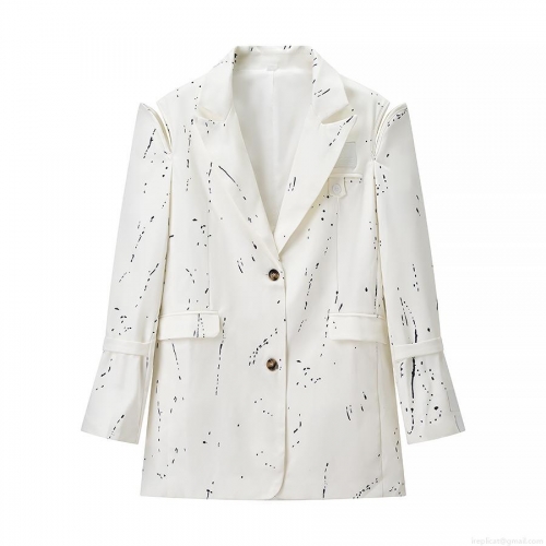 Women's Modern Splash Ink Graffiti Print Blazer Jacket Long Sleeve Shoulder Cut-out V-Neck Button Up Suit Outwear For Daily Party Office