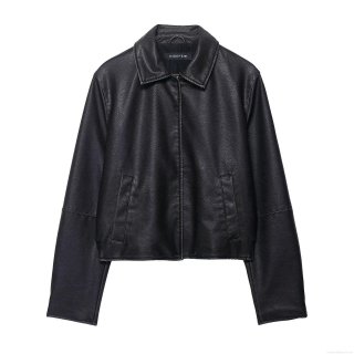 Women's PU Faux Leather Jacket Casual Loose Short Lapel Single Breasted Long Sleeve Coat Fashion Solid Color Biker Streetwear Outerwear For Women