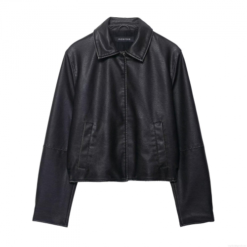 Women's PU Faux Leather Jacket Casual Loose Short Lapel Single Breasted Long Sleeve Coat Fashion Solid Color Biker Streetwear Outerwear For Women