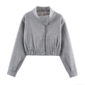 French Chic Women's Short Jacket Solid Silver Grey Polyester Loose Long Sleeve Casual Outerwear Fashion Lapel Button Down Coat For Women Daily Wear
