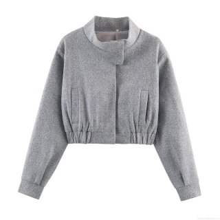 French Chic Women's Short Jacket Solid Silver Grey Polyester Loose Long Sleeve Casual Outerwear Fashion Lapel Button Down Coat For Women Daily Wear