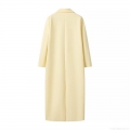 Women's Long Woolen Coat Elegant Loose Fit Polyester Blend Notched Lapel Solid Pale Yellow Overcoat Casual Autumn Winter Jacket For Women