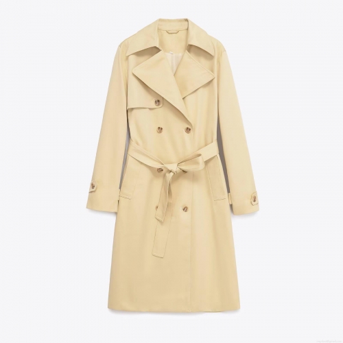 Women's Classic Double Breasted Trench Coat 100% Polyester Long Windbreaker Jacket With Belt Lapel Collar Fashion Casual Outerwear For Autumn Winter