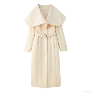 Women's Elegant Long Woolen Coat With Large Lapel And Belt Fashion Casual Solid Color Warm Outerwear For Party Office Women