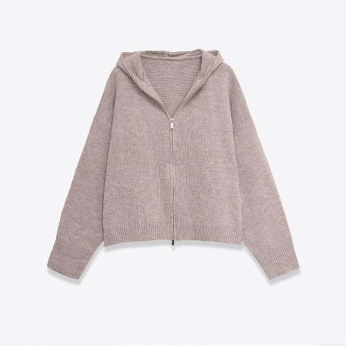 Women's Casual Knitted Hooded Jacket Solid Color Zipper Front Cardigan Outerwear For Daily Wear Spring Autumn Fashion Soft Polyester Knit Top