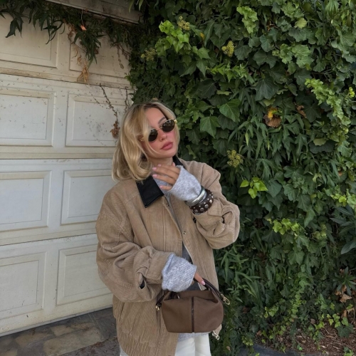 Women's Fashion Corduroy Jacket Loose Oversized Lapel Contrast Collar Patchwork Casual Streetwear Outerwear Coat For Autumn Khaki