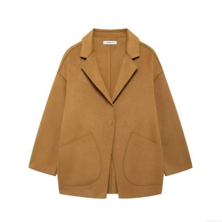 Women Fashion Double Sided Woolen Coat Polyester Lapel Long Sleeve Casual Jacket Minimalist Solid Color Warm Outwear For Daily Commute Adult