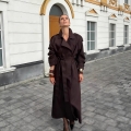 Women's Elegant Double Breasted Long Trench Coat Modern Fashion Lapel Belted Overcoat Solid Color Autumn Winter Outerwear