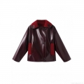 Women's Wine Red Faux Leather Jacket Loose Shearling Trimmed PU Fur Integrated Warm Winter Coat Streetwear Lapel Zipper Outwear For Women Autumn Winter