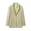 Women's Casual Blazer Jacket Solid Color Suede Textured Notch Lapel One Button Mid Length Coat For Spring Autumn Office Dating Elegant Mint Green Outwear