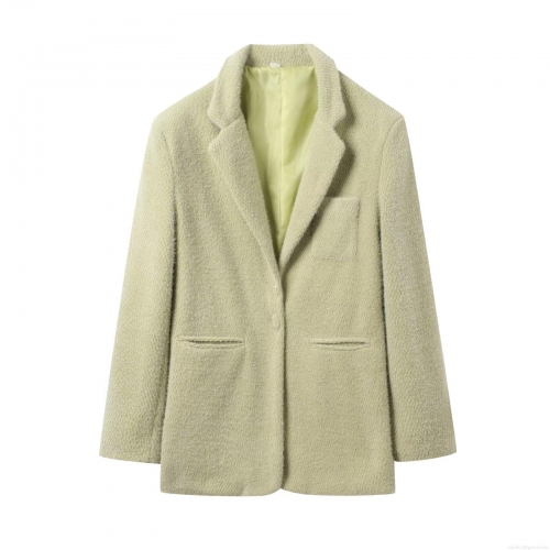 Women's Casual Blazer Jacket Solid Color Suede Textured Notch Lapel One Button Mid Length Coat For Spring Autumn Office Dating Elegant Mint Green Outwear