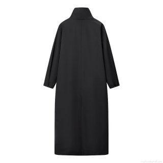 Women's Elegant Long Trench Coat Minimalist Suede Polyester Windproof Jacket With Stand Collar Metal Buckle And Leather Trim Detail Fashion Long Sleeve Outerwear For Ladies