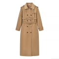Women's Classic Double Breasted Long Trench Coat Elegant Khaki Windbreaker With Waist Belt For Spring Autumn Lady Office Overcoat