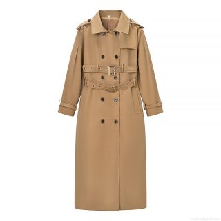 Women's Classic Double Breasted Long Trench Coat Elegant Khaki Windbreaker With Waist Belt For Spring Autumn Lady Office Overcoat
