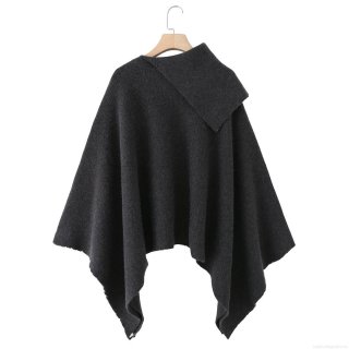 Women's Knitted Poncho Shawl Asymmetric Collar Sleeveless Cape Coat Solid Color Casual Elegant Fashion Outerwear Fall Winter Warm Wrap Top