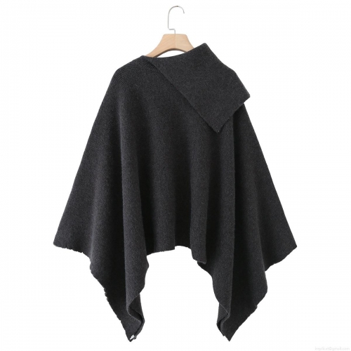 Women's Knitted Poncho Shawl Asymmetric Collar Sleeveless Cape Coat Solid Color Casual Elegant Fashion Outerwear Fall Winter Warm Wrap Top