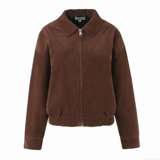 Women Fashion Casual Corduroy Polyester Jacket Solid Color Long Sleeve Lapel Zipper Short Outerwear Coat For Autumn Winter Ladies Daily Wear