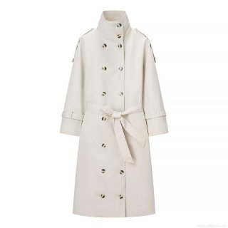 Women's Long Trench Coat Elegant Double-Breasted Polyester Suede Windproof Jacket Classic Solid Color Lapel Overcoat With Belt For Daily Office Autumn