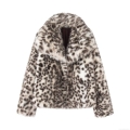 Women's Faux Fur Leopard Print Jacket Oversized Lapel Shaggy Winter Coat With Pockets Long Sleeve Warm Outerwear