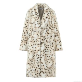 Women Leopard Print Faux Fox Fur Long Coat Winter Warm Turn-Down Collar Plush Outwear Elegant Lady Fashion Long Sleeve Thick Overcoat