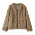 Women's Luxury Faux Fur Short Jacket Elegant Long Sleeve Fluffy Shaggy Coat Winter Warm Outwear With Lining Brown Camel Solid Color Lady Style Party Club Evening Dressy Top