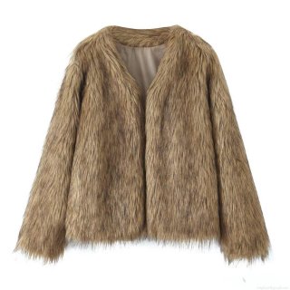 Women's Luxury Faux Fur Short Jacket Elegant Long Sleeve Fluffy Shaggy Coat Winter Warm Outwear With Lining Brown Camel Solid Color Lady Style Party Club Evening Dressy Top