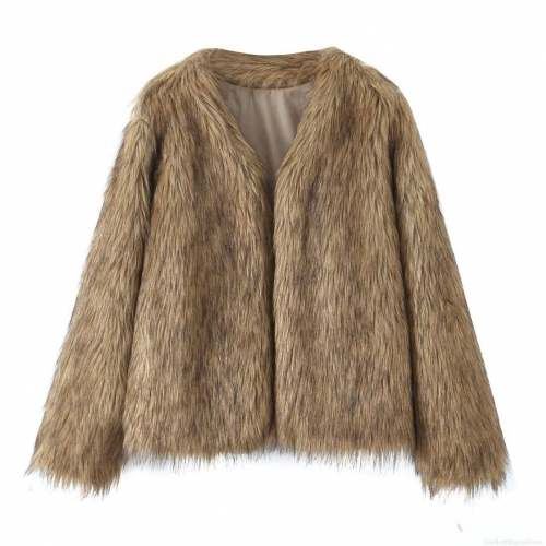 Women's Luxury Faux Fur Short Jacket Elegant Long Sleeve Fluffy Shaggy Coat Winter Warm Outwear With Lining Brown Camel Solid Color Lady Style Party Club Evening Dressy Top