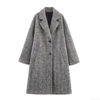 Women's Elegant Long Herringbone Wool Blend Overcoat Fashion Lapel Single Breasted Jacket Casual Long Sleeve Outerwear For Fall Winter