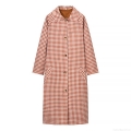 Women's Gingham Trench Coat Plaid Long Sleeve Suede Polyester Overcoat Casual Single Breasted Loose Long Jacket Fashion Fall Outerwear for Lady