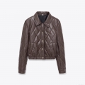 Women Quilted PU Leather Jacket Fashion Lapel Short Puffer Coat With Metal Buttons Coffee Solid Color Chic Outerwear For Autumn Winter Lady