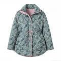 Women Paisley Quilted Jacket Detachable Sleeves Drawstring Waist Zip Up Pink Trim Ethnic Retro Padded Outerwear Vintage Warm Puffer Coat