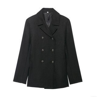 Women's Double Breasted Long Sleeve Coat Elegant Lapel Collar Loose Fit Polyester Twill Jacket With Metal Buttons For Commute Office Lady